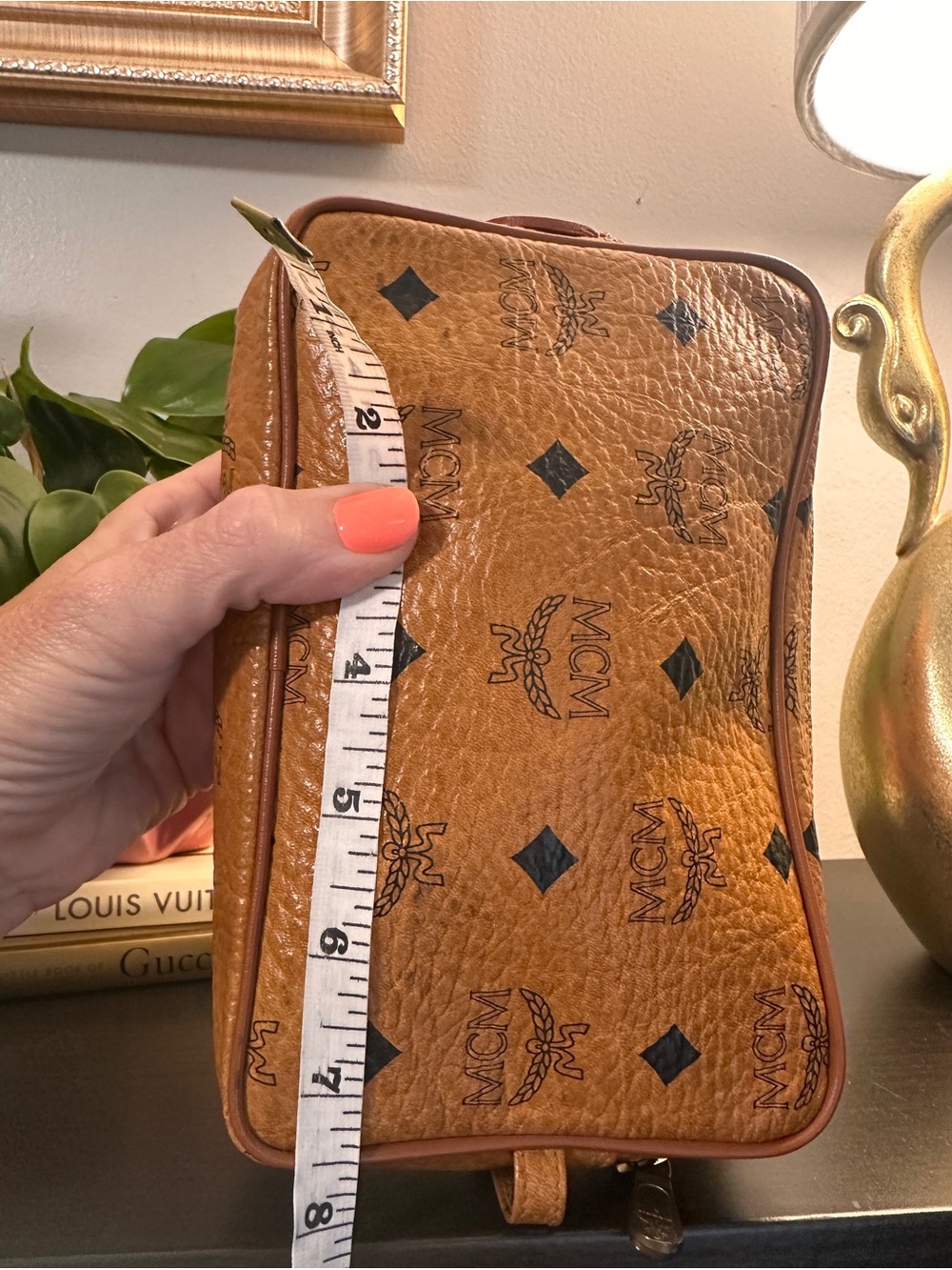 MCM Cognac Visetos Logo Leather Pouch